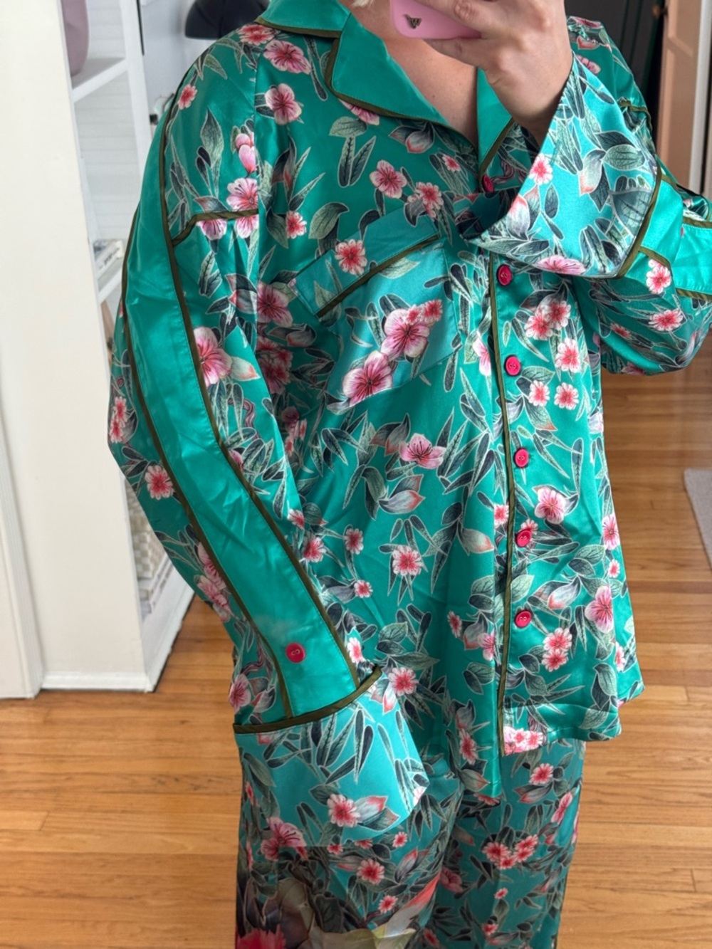 We are HAH x free people green satin silky pajama printed floral set - Picture 6 of 10